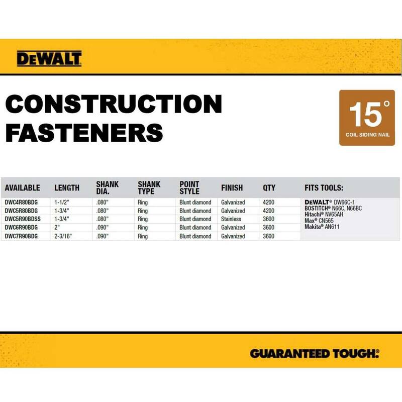DEWALT 1-3/4 in. x 0.080 in. Galvanized Metal Ring Shank Coil Nails (4200 Pieces) - DWC5R80BDG