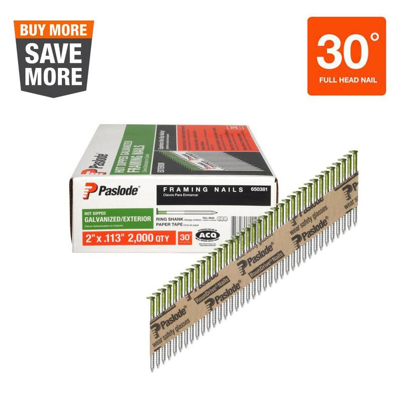 Paslode 2 in. x 0.113-Gauge 30-Degree Galvanized Ring Shank Paper Tape Framing Nails (2,000 per Box) - 650381