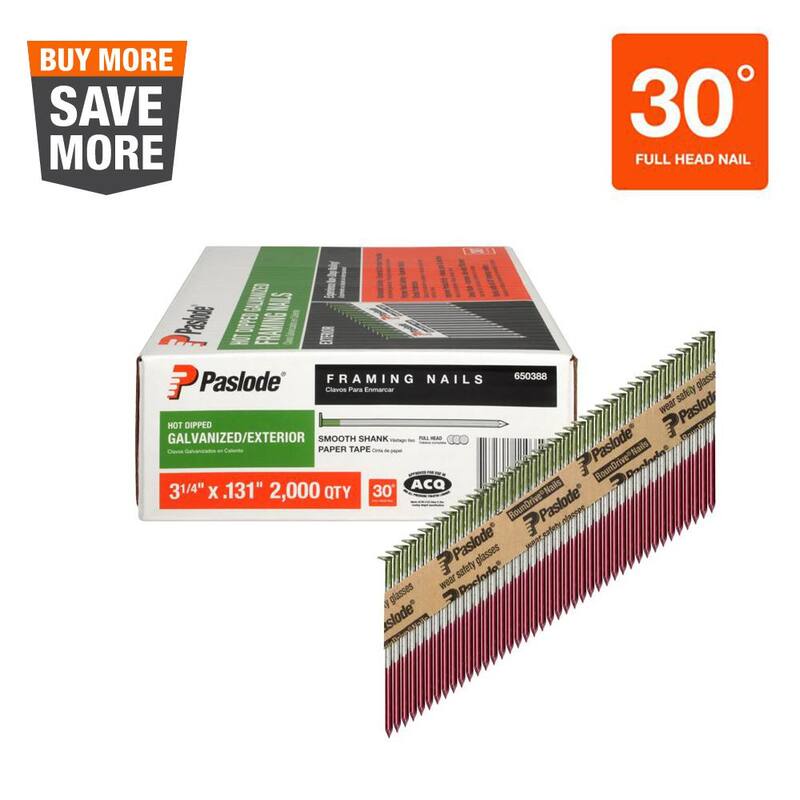 Paslode 3-1/4 in. x 0.131-Gauge 30° Galvanized Smooth Shank Paper Tape Framing Nails (2,000 per Box) - 650388