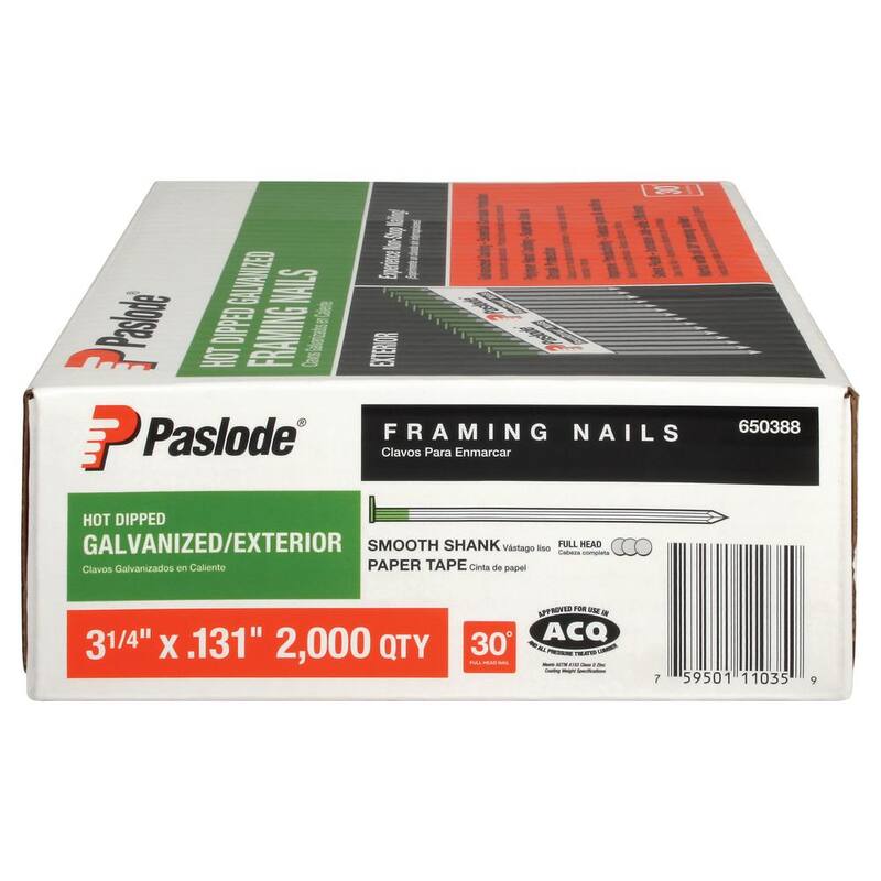Paslode 3-1/4 in. x 0.131-Gauge 30° Galvanized Smooth Shank Paper Tape Framing Nails (2,000 per Box) - 650388