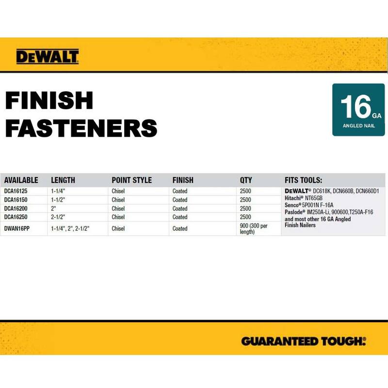 DEWALT 2 in. 16-Gauge Angled Finish Nails (2500 Pack) - DCA16200
