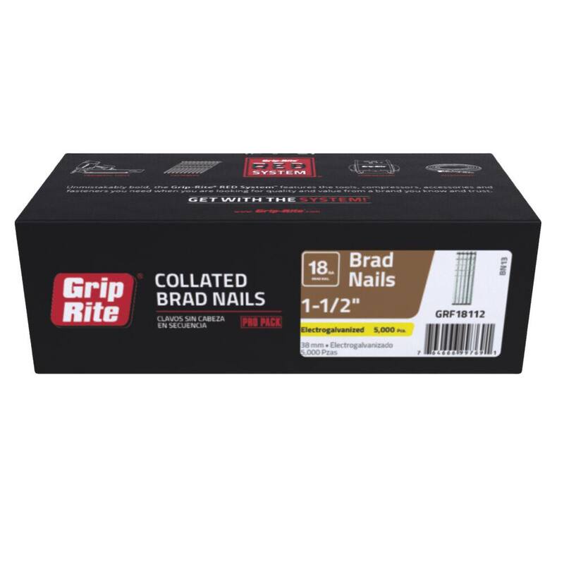 Grip-Rite 1-1/2 in. x 18-Gauge Electrogalvanized Steel Brad Nails 5000 per Box - GRF18112