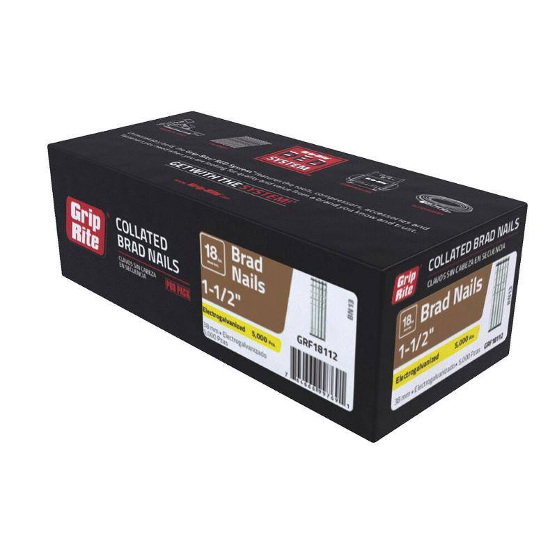 Grip-Rite 1-1/2 in. x 18-Gauge Electrogalvanized Steel Brad Nails 5000 per Box - GRF18112