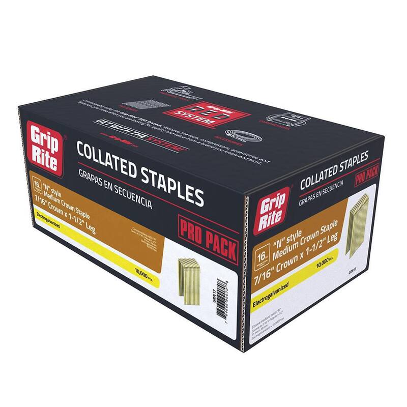 Grip-Rite 7/16 in. x 1-1/2 in. 16-Gauge Electrogalvanized N-Style Medium Crown Staples 10000 per Box - GRN17