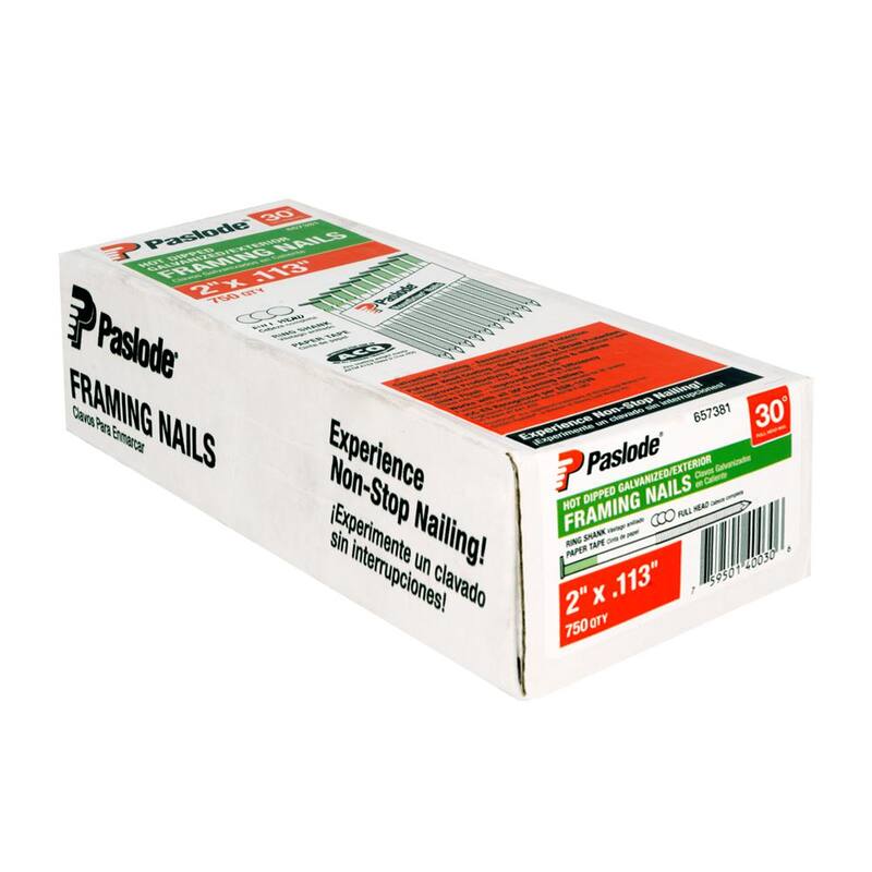 Paslode 2 in. x 0.113 Round Drive 30-Degree Steel Galvanized Ring Shank Paper Tape Framing Nails (750 per Box ) - 657381