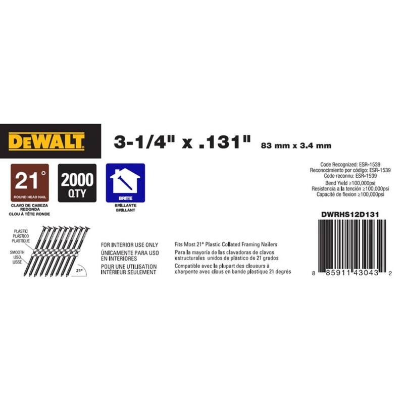 DEWALT 3-1/4 in. x 0.131 in. Metal Framing Nails (2000 per Box) - DWRHS12D131