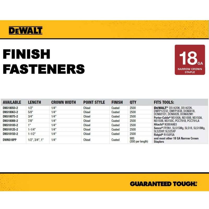 DEWALT 1/4 in. x 1/2 in. x 18-Gauge Crown Staples (2500 Pieces) - DNS18050-2