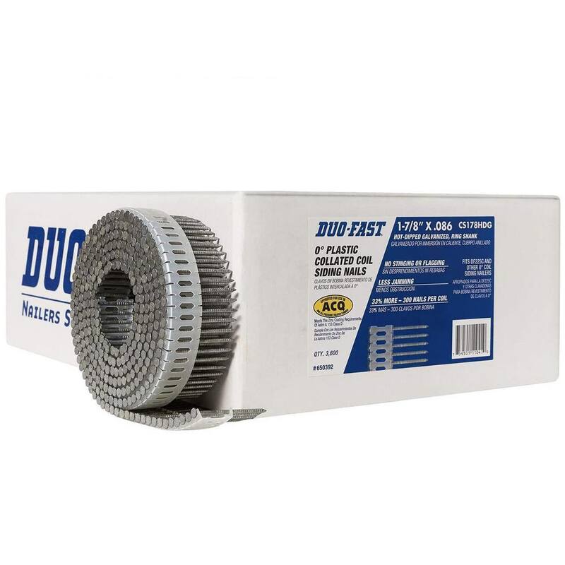 Duo-Fast 1-7/8 in. x 0.086-Gauge 0 Degree Galvanized Ring Shank Plastic Coil Siding Nails (3,600-Pack) - 650392