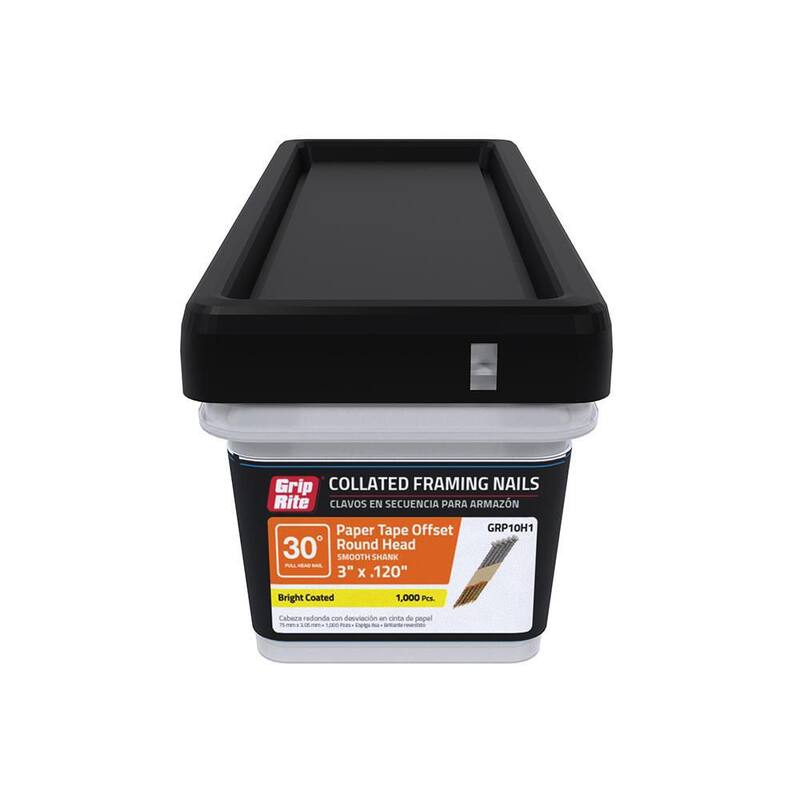 Grip-Rite 3 in. x 0.120 in. 30° Paper Collated Bright Coated Smooth Shank Round Head Framing Nails 1000 per Box - GRP10H1