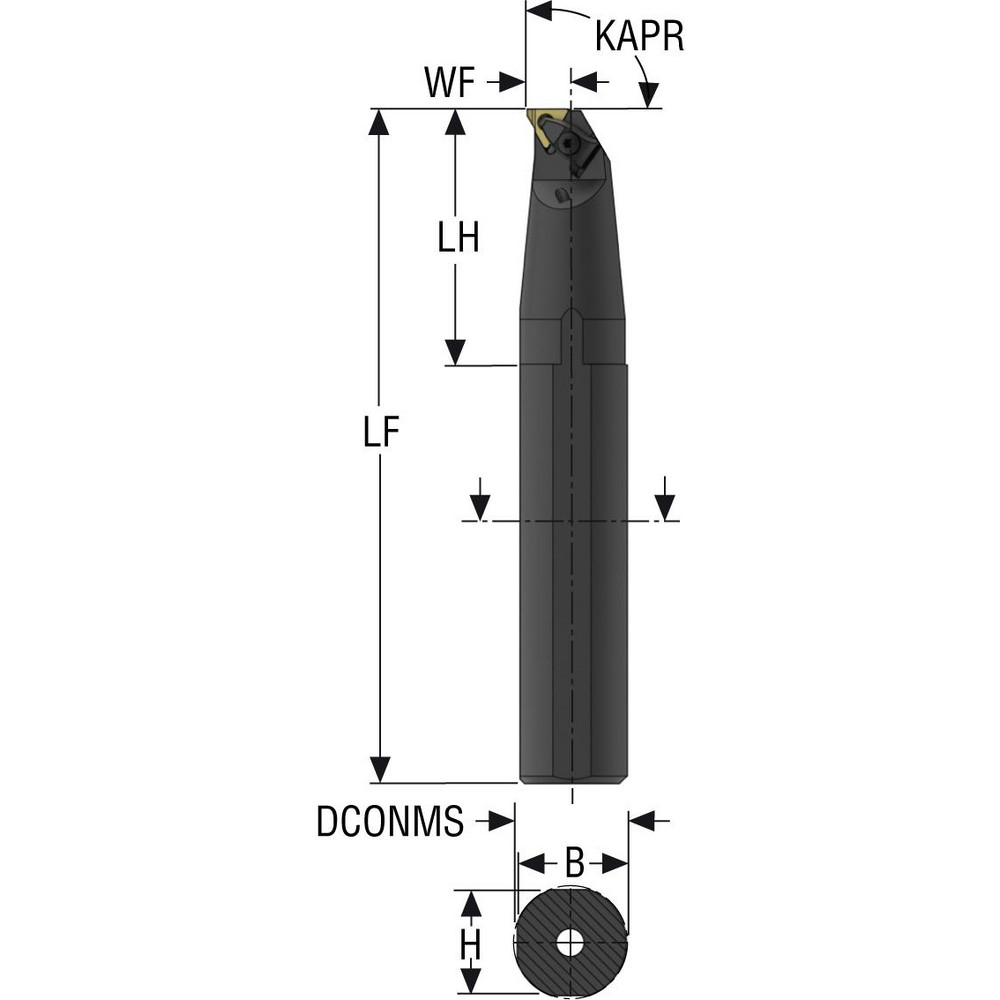 Seco Indexable Threading Toolholder: Internal, Right Hand, 2.362 x 2.421" Shank - 02817102