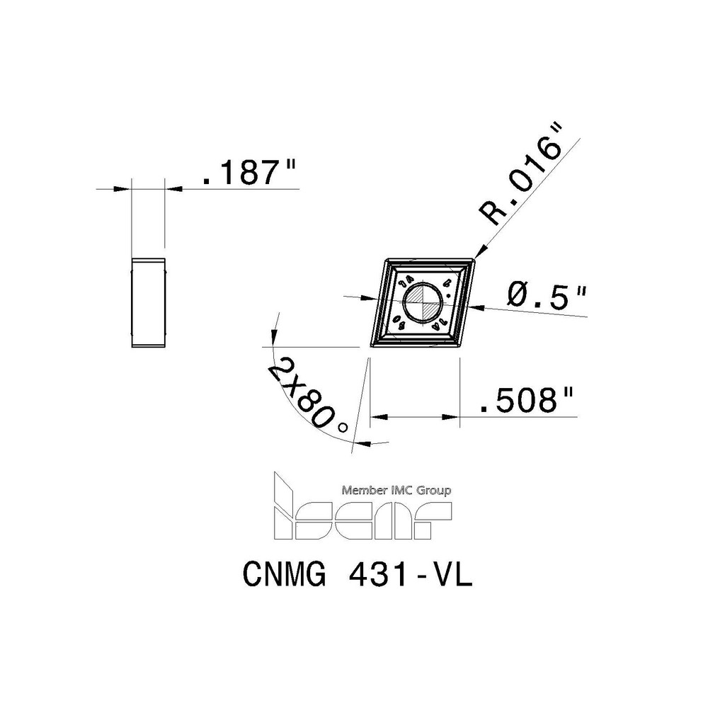 Iscar Turning Insert: CNMG431-VL IC806, Carbide - 5567594
