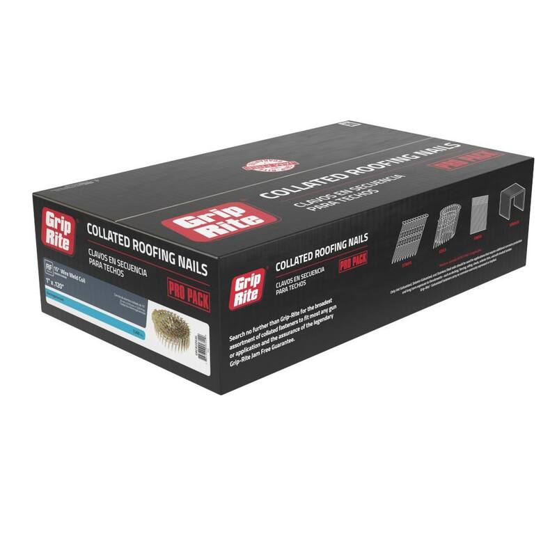 Grip-Rite 1 in. x 0.120 in. 15° Wire Collated Electrogalvanized Smooth Shank Coil Roofing Nails 7200 per Box - GRCR2DGAL