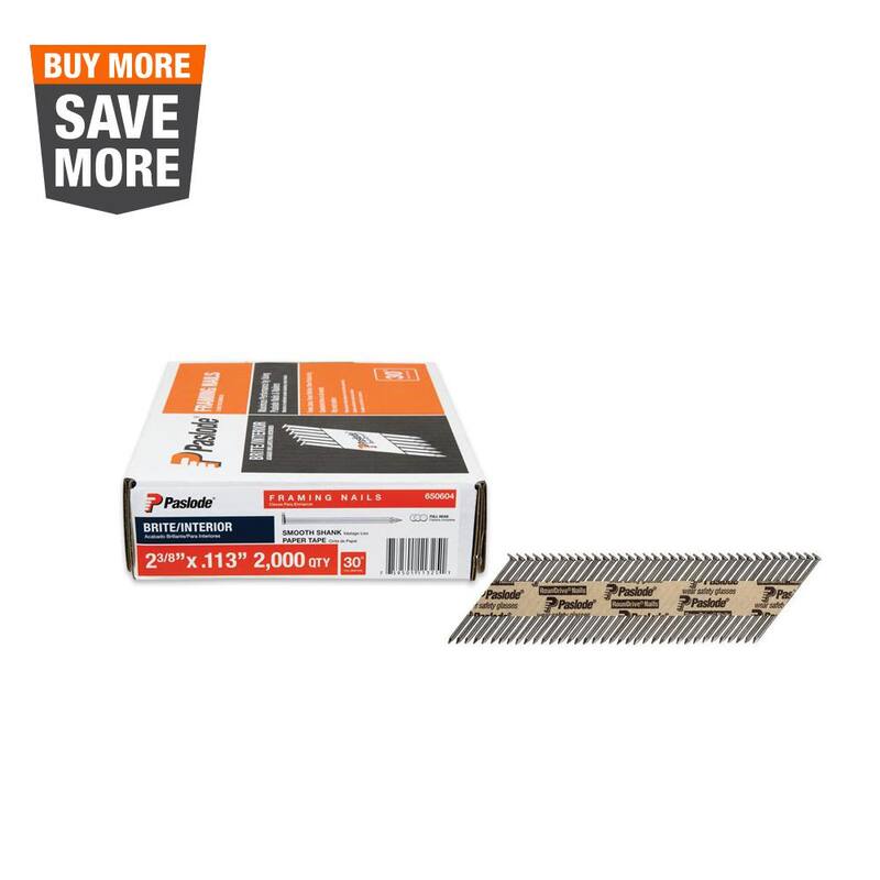 Paslode 2-3/8 in. x 0.113-Gauge 30-Degree Brite Smooth Shank Paper Tape Framing Nails (2000 per Box) - 650604