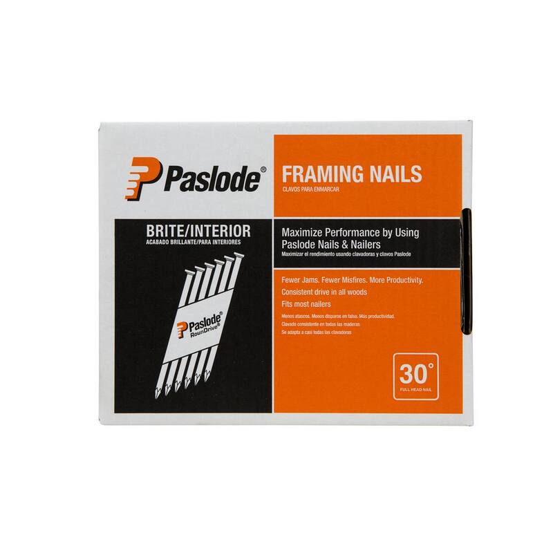 Paslode 2-3/8 in. x 0.113-Gauge 30-Degree Brite Smooth Shank Paper Tape Framing Nails (2000 per Box) - 650604
