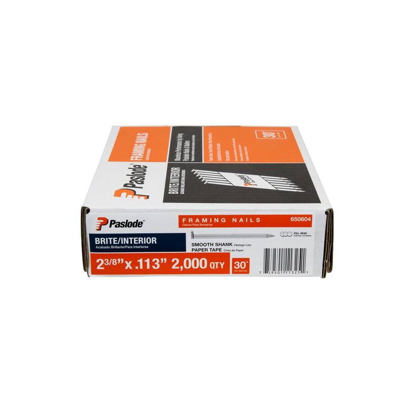 Paslode 2-3/8 in. x 0.113-Gauge 30-Degree Brite Smooth Shank Paper Tape Framing Nails (2000 per Box) - 650604