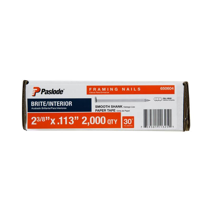 Paslode 2-3/8 in. x 0.113-Gauge 30-Degree Brite Smooth Shank Paper Tape Framing Nails (2000 per Box) - 650604