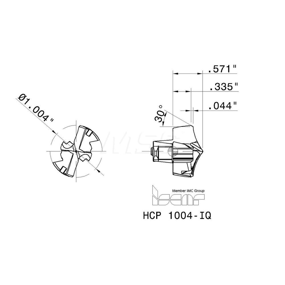 Iscar Replaceable Drill Tips: HCP 1004-IQ IC908, 1.0040" Dia, 25.50 mm Dia, 137 deg Point,  IC908 - 5567366