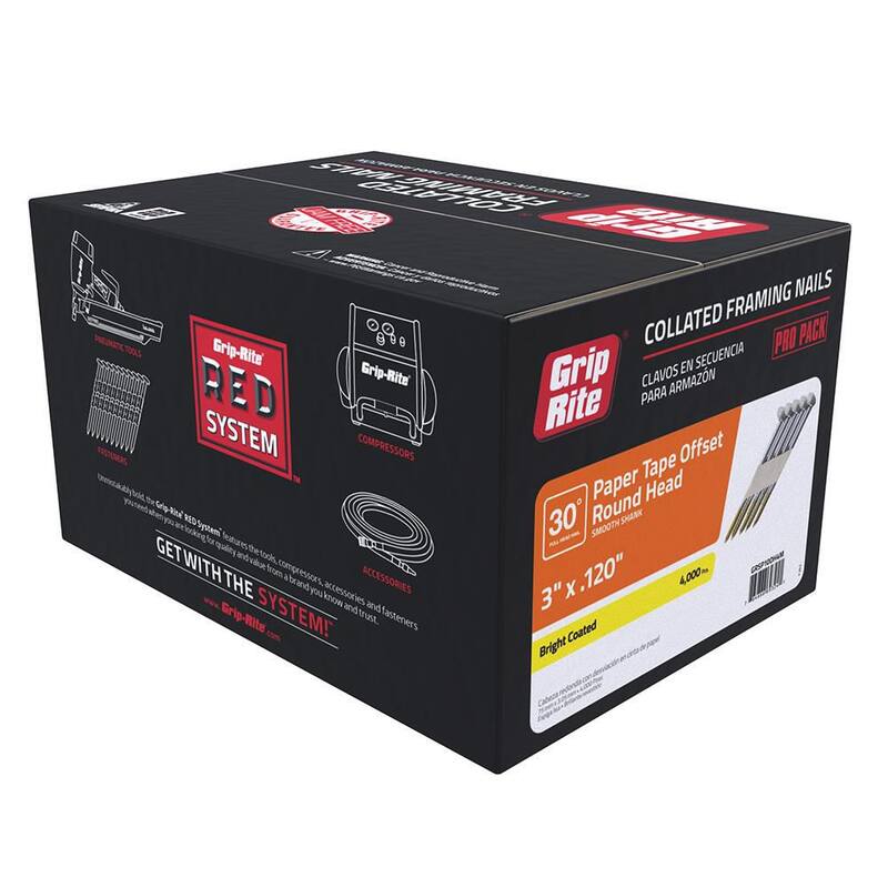 Grip-Rite 3 in. x 0.120 in. 30° Paper Collated Bright Coated Smooth Shank Offset Round Head Framing Nails 4000 per Box - GRSP10DH4M