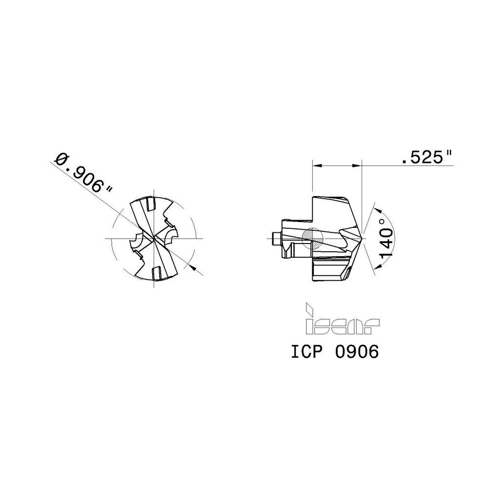 Iscar Replaceable Drill Tips: ICP0906 IC908, 0.9062" Dia, 23.02 mm Dia, 140 deg Point,  IC908 - 5506655
