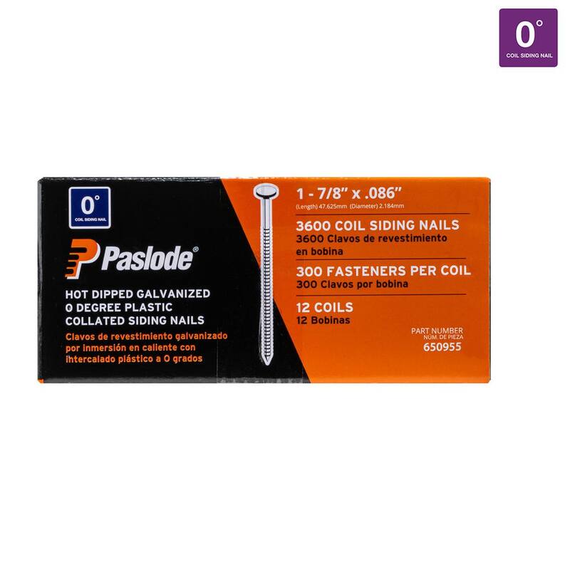 Paslode 1-7/8 in. x 0.086 in. 14-Gauge Steel Hot Dipped Galvanized Ring Shank Plastic Coil Siding Nails (3,600 Per Box) - 650955