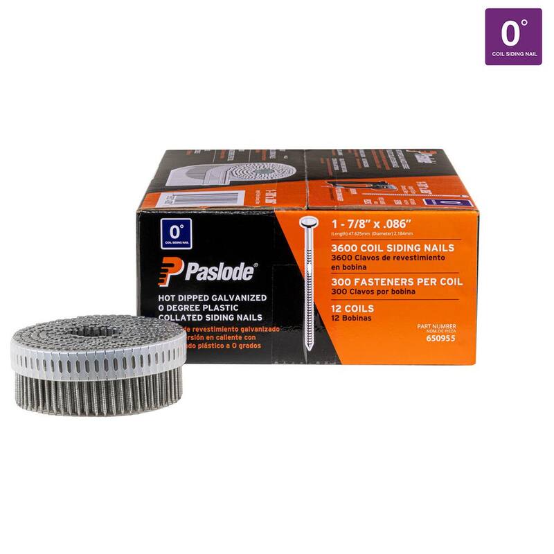 Paslode 1-7/8 in. x 0.086 in. 14-Gauge Steel Hot Dipped Galvanized Ring Shank Plastic Coil Siding Nails (3,600 Per Box) - 650955