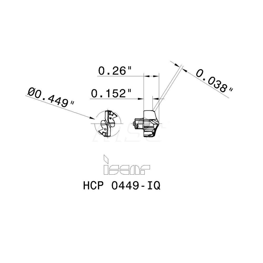 Iscar Replaceable Drill Tips: HCP 0449-IQ IC908, 0.4490" Dia, 11.40 mm Dia, 139 deg Point,  IC908 - 5567949