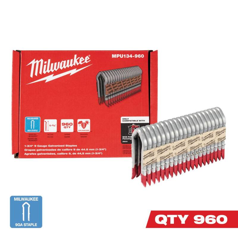 Milwaukee 1-3/4 in. 9-Gauge Galvanized Staples for M18 FUEL Utility Fencing Stapler (960 Per Box) - MPU134-960