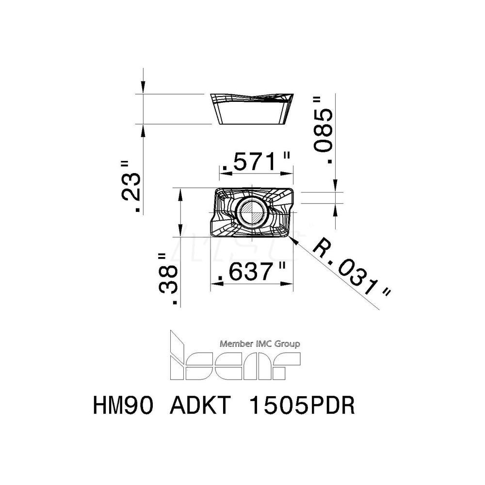 Iscar Milling Insert: ANSI HM90 ADKT 1505PDR IC808, ISO HM90 ADKT 1505PDR, IC808, Solid Carbide - 5606328