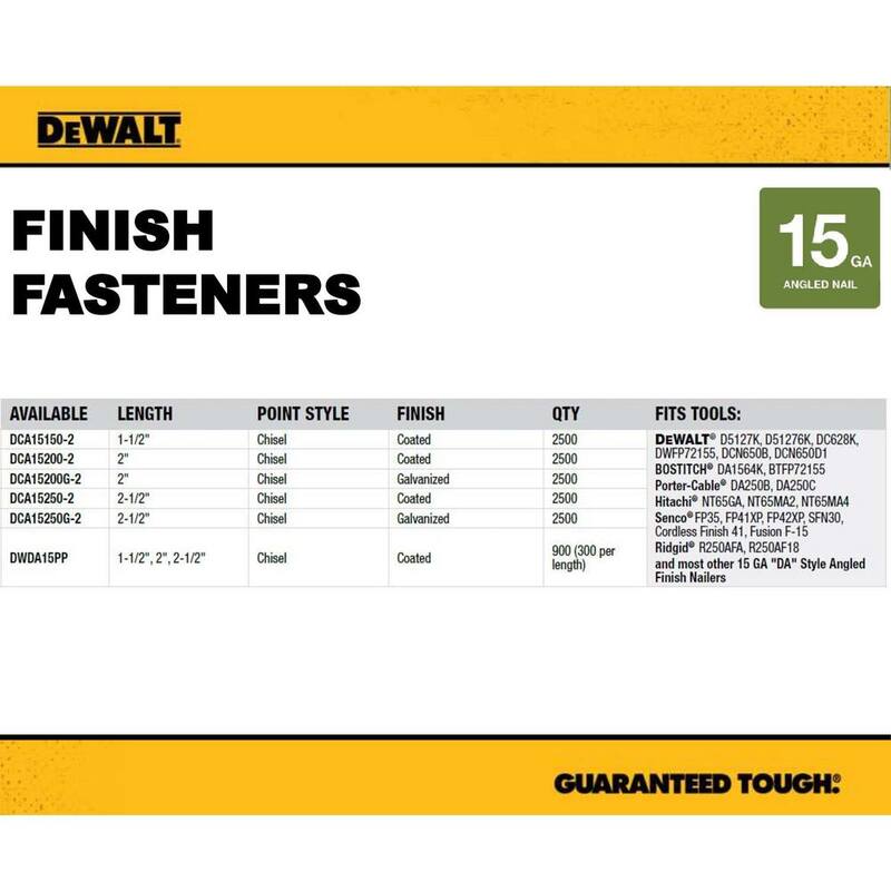 DEWALT 2 in. x 15-Gauge Bright Finish Angled Finish Nails (2500 Pieces) - DCA15200-2
