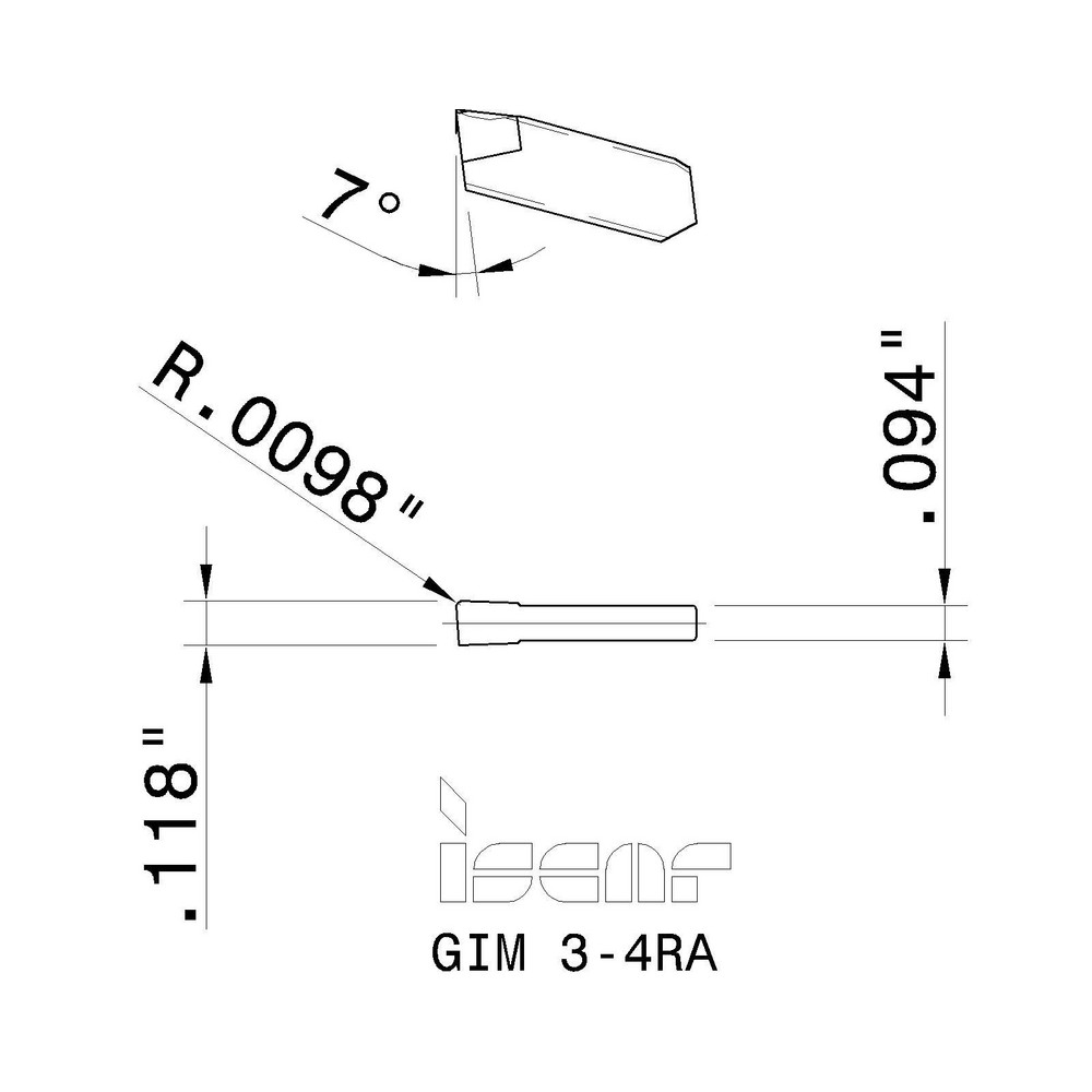 Iscar Cutoff Insert: GIM 3 4RA IC-20, Carbide, 3.00 mm Cutting Width, 0.1181" Cutting Width - 6400398
