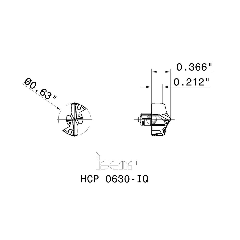 Iscar Replaceable Drill Tips: HCP0630-IQ IC908, 0.6300" Dia, 16.00 mm Dia, 137 deg Point,  IC908 - 5567347