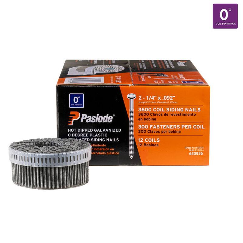 Paslode 2.25 in. x 0.092 in. 13-Gauge 0-Degree Hot Dipped Galvanized Ring Shank Plastic Coil Siding Nails (3,600 Per Box) - 650956