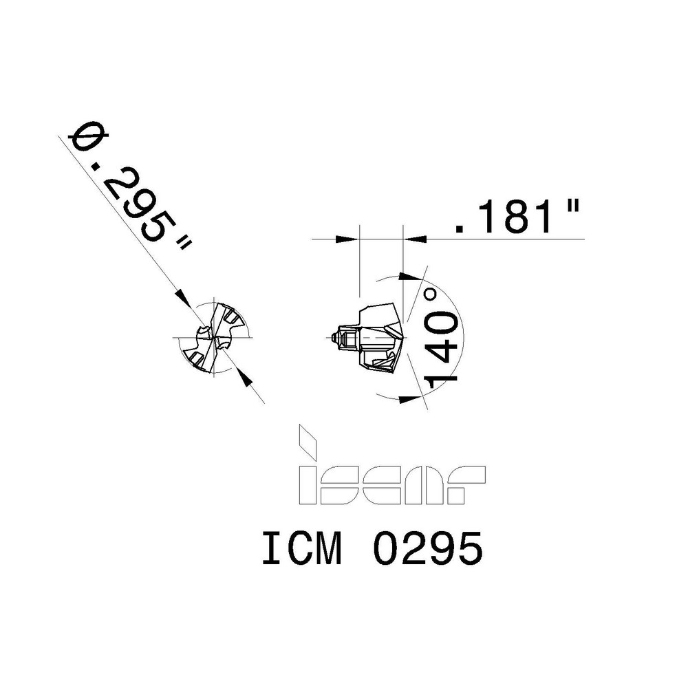 Iscar Replaceable Drill Tips: ICM0295 IC908, 0.2950" Dia, 7.49 mm Dia, 140 deg Point,  IC908 - 5509468
