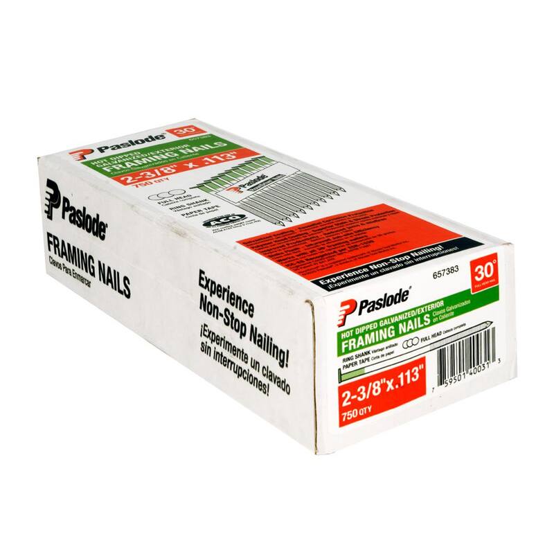 Paslode 2-3/8 in. x 0.113 Round Drive 30-Degree Steel Galvanized Ring Shank Paper Tape Framing Nails (750 per Box) - 657383