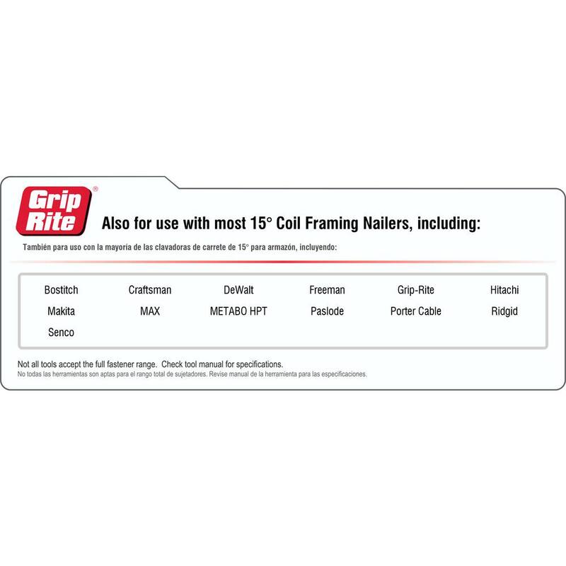 Grip-Rite 2-3/8 in x 0.99 in. 15° Wire Collated Exterior Galvanized Ring Shank Coil Framing Nails 3000 per Box - GRC8R99DHG