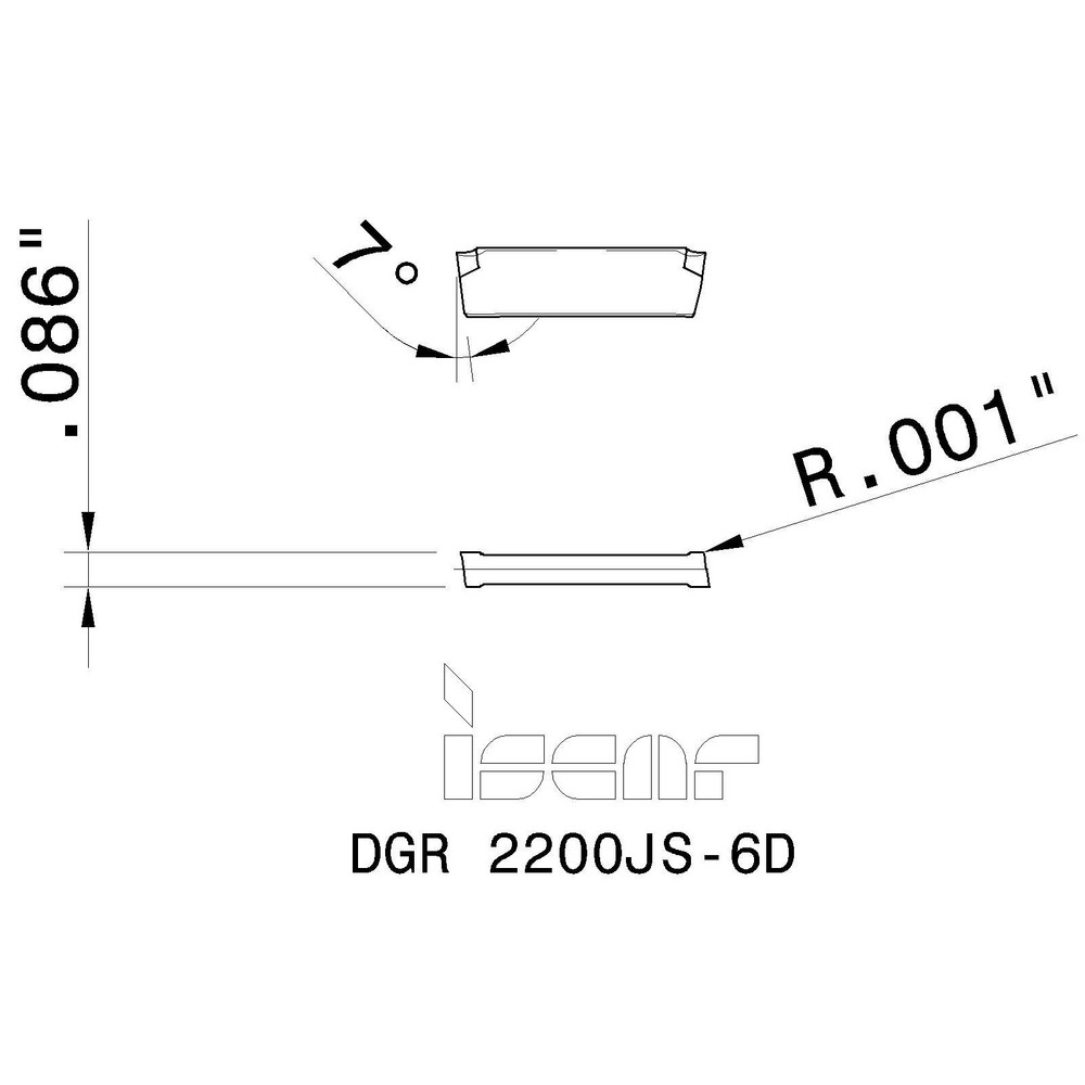Iscar Cutoff Insert: DGR 2200JS-6D IC-328, Carbide, 2.20 mm Cutting Width, 0.0866" Cutting Width - 6002585