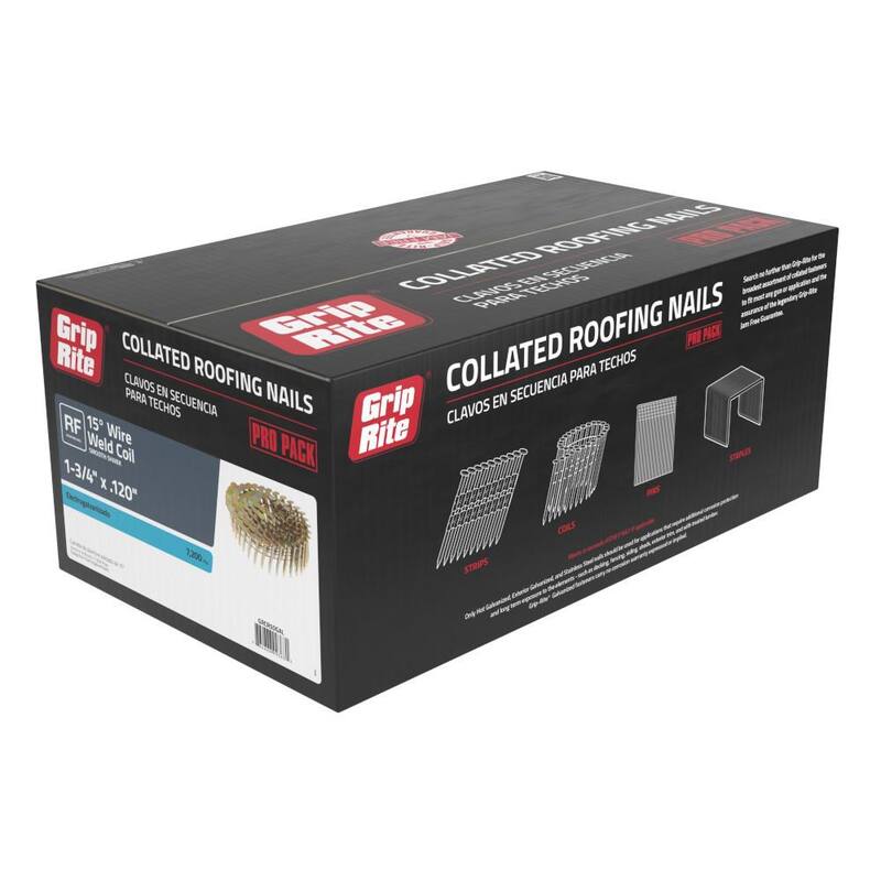 Grip-Rite 1-3/4 in. x 0.120 in. 15° Wire Collated Electrogalvanized Smooth Shank Coil Roofing Nails 7200 per Box - GRCR5DGAL