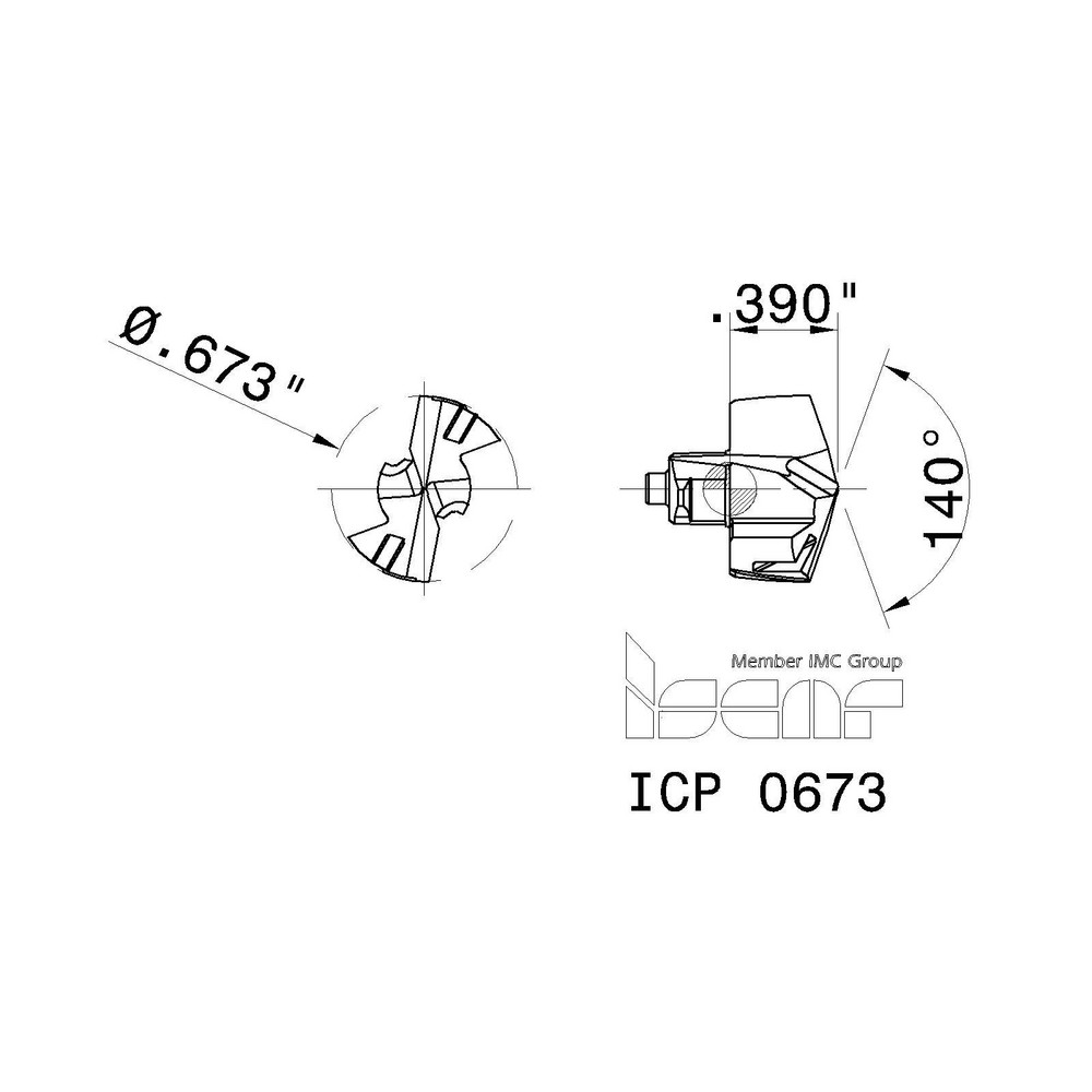 Iscar Replaceable Drill Tips: ICP0673 IC908, 0.6730" Dia, 17.09 mm Dia, 140 deg Point,  IC908 - 5508572