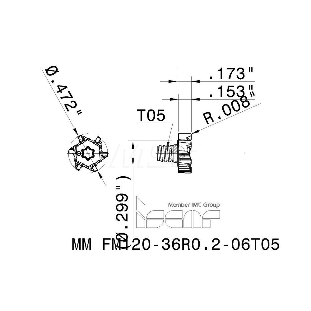 Iscar Face Milling Tip Insert: MM FM120-36R0.2-06T05 IC908, Carbide - 3318857