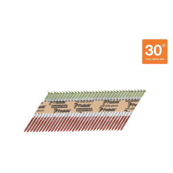 Paslode 3 in. x 0.131-Gauge 30-Degree Galvanized Ring Shank Paper Tape Framing Nails (2000-Box) - 650387