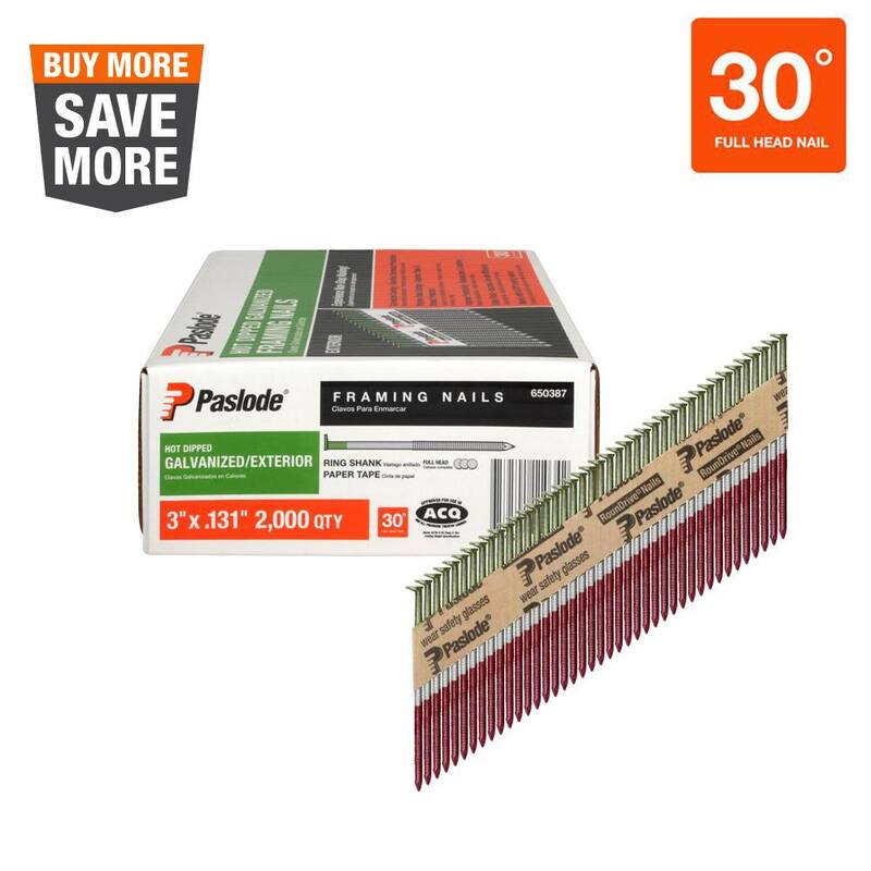 Paslode 3 in. x 0.131-Gauge 30-Degree Galvanized Ring Shank Paper Tape Framing Nails (2000-Box) - 650387