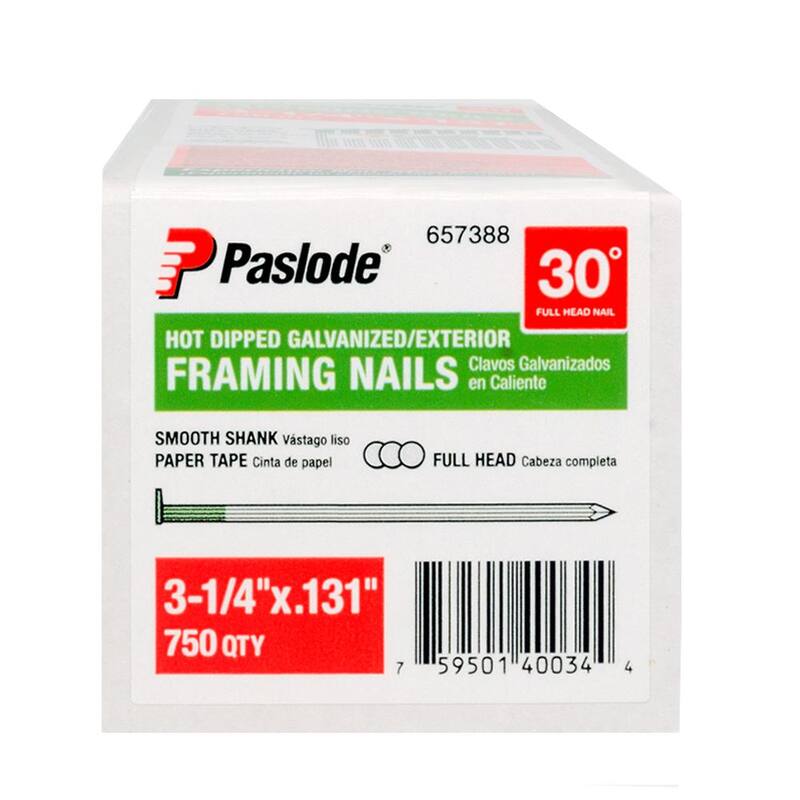 Paslode 3-1/4 in. x 0.131 in. Round Drive 30° Steel Galvanized Smooth Shank Paper Tape Framing Nails (750 per Box) - 657388