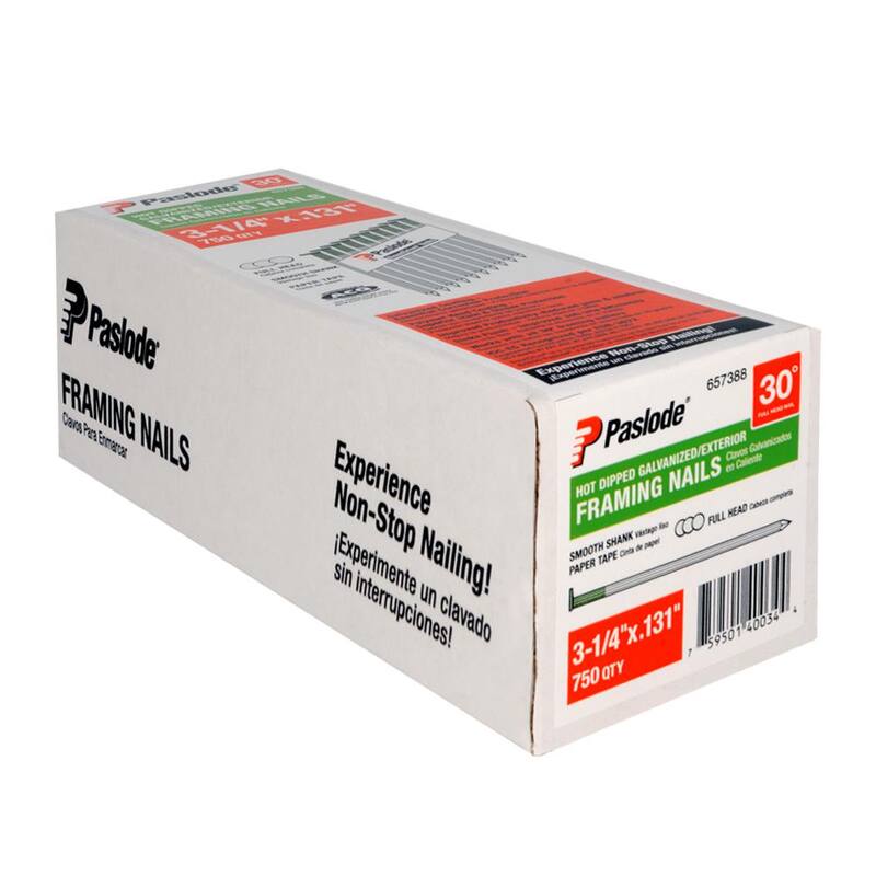 Paslode 3-1/4 in. x 0.131 in. Round Drive 30° Steel Galvanized Smooth Shank Paper Tape Framing Nails (750 per Box) - 657388