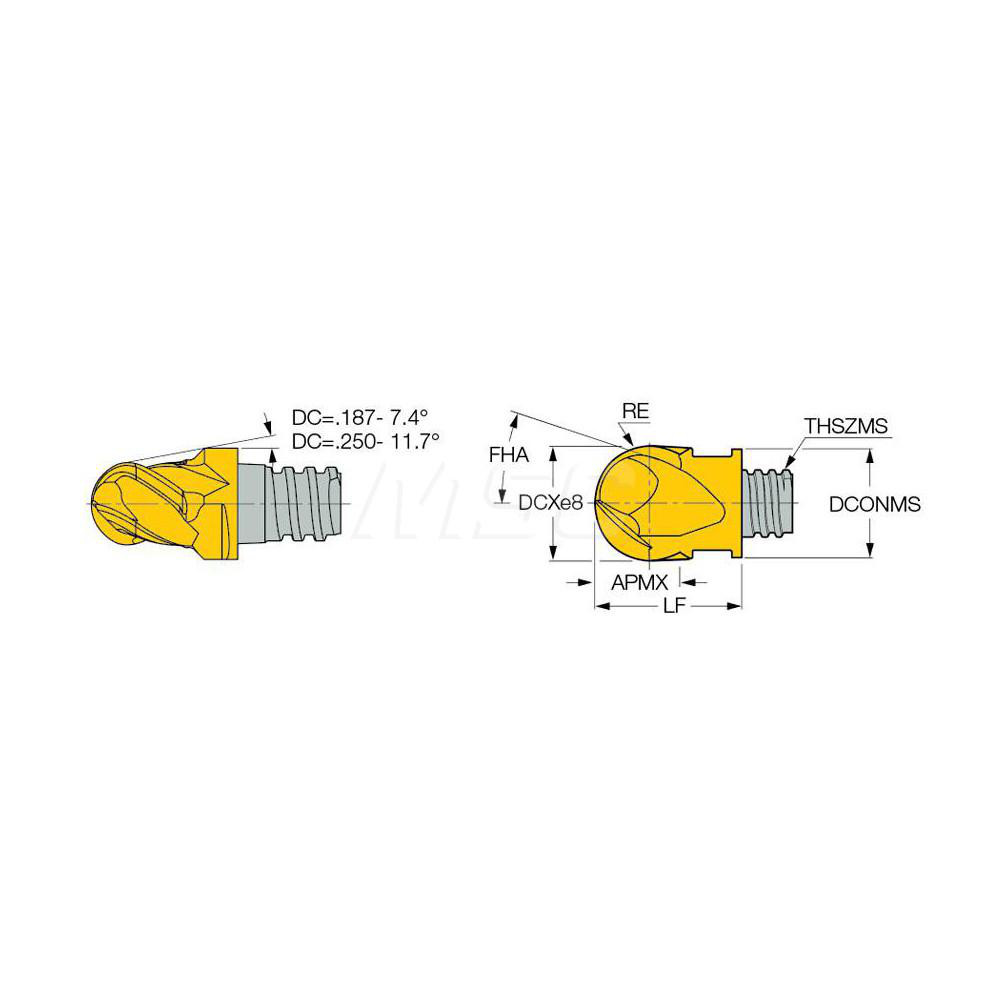 Iscar Ball Nose Milling Tip Insert: MMEB.250E204T05 IC908 IC908, Carbide - 5622237