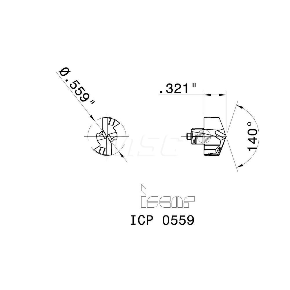 Iscar Replaceable Drill Tips: ICP0559 IC908, 0.5590" Dia, 14.20 mm Dia, 140 deg Point,  IC908 - 5508422