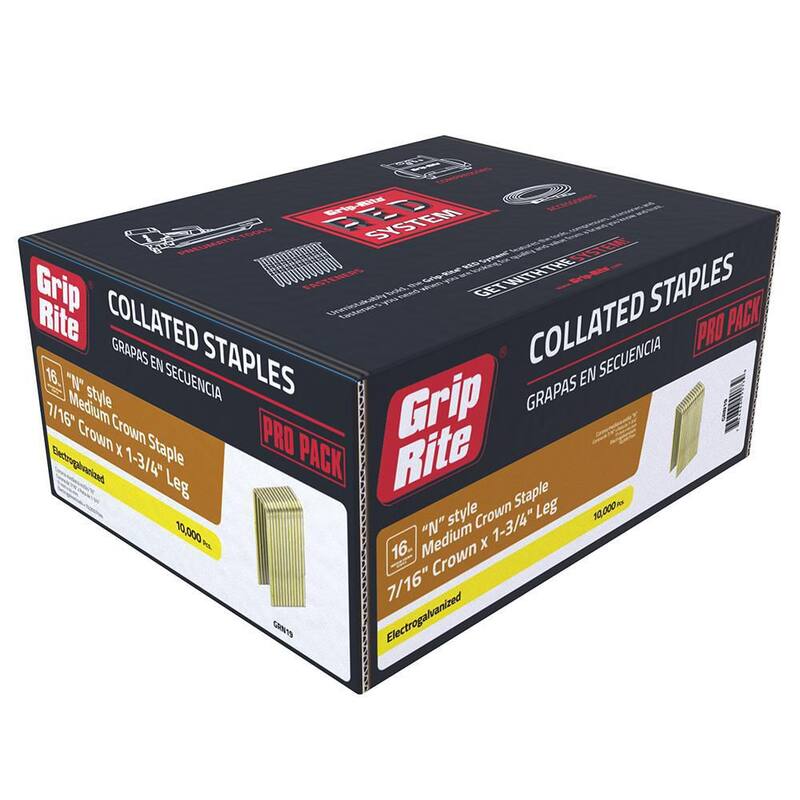 Grip-Rite 7/16 x 1-3/4 in. 16-Gauge Electrogalvanized N-Style Medium Crown Staples 10000 per Box - GRN19