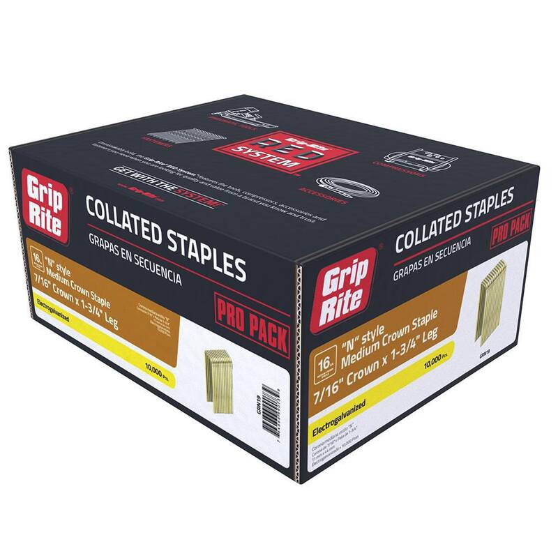 Grip-Rite 7/16 x 1-3/4 in. 16-Gauge Electrogalvanized N-Style Medium Crown Staples 10000 per Box - GRN19