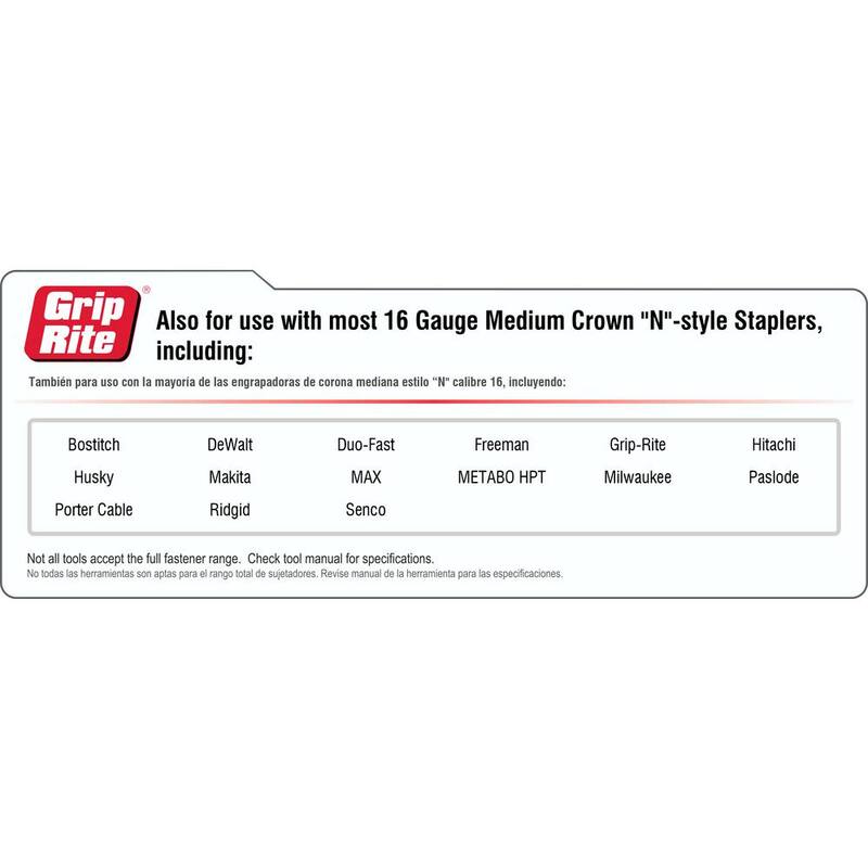 Grip-Rite 7/16 x 1-3/4 in. 16-Gauge Electrogalvanized N-Style Medium Crown Staples 10000 per Box - GRN19