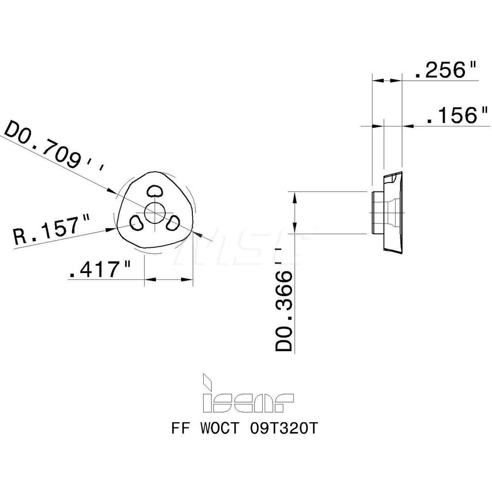 Iscar Milling Insert: ANSI FF WOCT 09T320T IC928, ISO FF WOCT 09T320T, IC928, Solid Carbide - 5694943