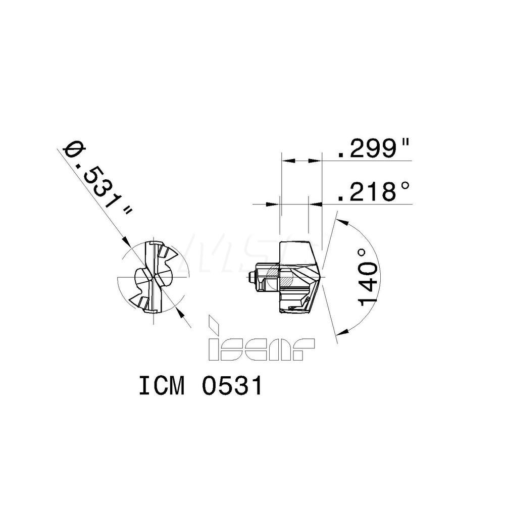 Iscar Replaceable Drill Tips: ICM0531 IC907, 0.5310" Dia, 13.49 mm Dia, 140 deg Point,  IC908 - 5567144